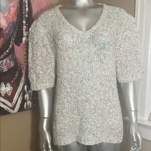 Alissia vintage vtg 80s v neck short sleeve sweater pink blue pastel shabby chic